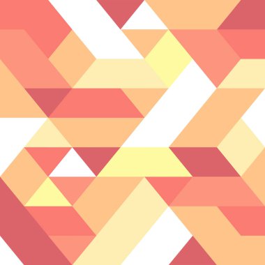 Renkli geometrik (üçgen, eşkenar dörtgen, kare, dikdörtgen) ile soyut illüstrasyon sarı, beyaz, turuncu, pembe ve mor renkler