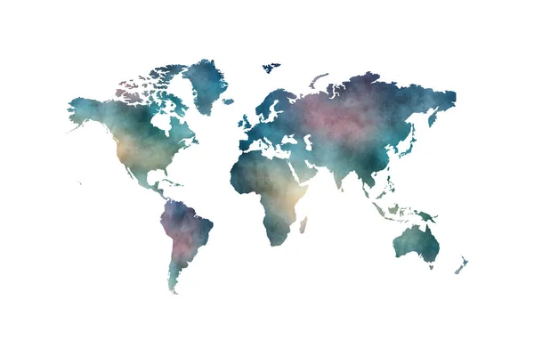 Ilustración Del Mapa Del Mundo Con Colores Azul Marrón Rosa —  Fotos de Stock