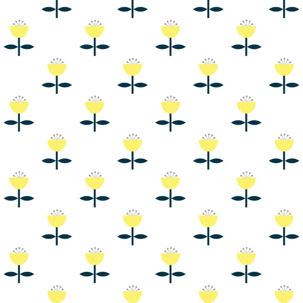 Egyszerű Geometriai Zökkenőmentes Minta Skandináv Stílusban Virág Dekorációval Fehér Alapon — Stock Fotó