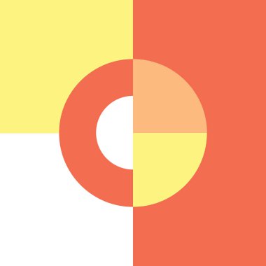 Sarı, turuncu ve beyaz renkli geometrik şekilli renkli retro tarzı soyut güneş çizimi