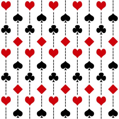 Kusursuz dört kart takım elbise sembolleri beyaz arkaplanda siyah ve beyaz çizgiler desenli tasarım çizimi