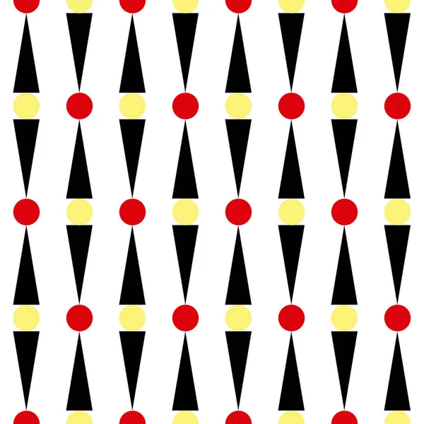北欧风格的无缝几何图案 黑色三角形 红色和黄色圆形装饰白色背景 — 图库照片