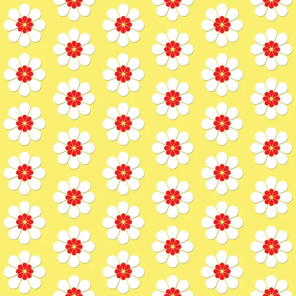 Безшовний Візерунок Ретро Стилю Біло Червоні Літні Квіти Пастельному Жовтому — стокове фото