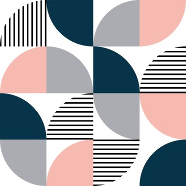 İskandinav tarzında gri, pembe, lacivert, beyaz ve siyah renkli renkli renkli geometrik tasarım.