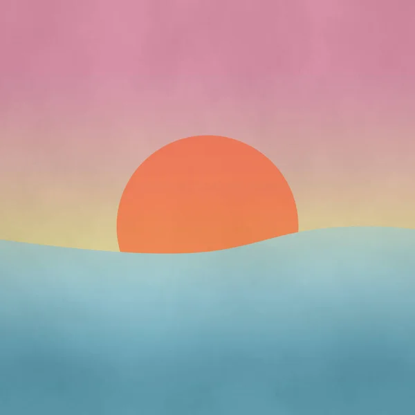 Abstrakt Färgglada Solnedgång Vid Havet Illustration Med Orange Rosa Och — Stockfoto