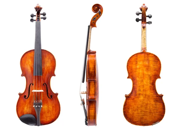 Első, oldalsó és hátsó nézet egy hegedű — Stock Fotó