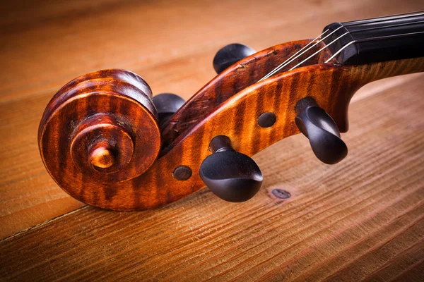 Fechar vista do pergaminho de violino e pegbox — Fotografia de Stock