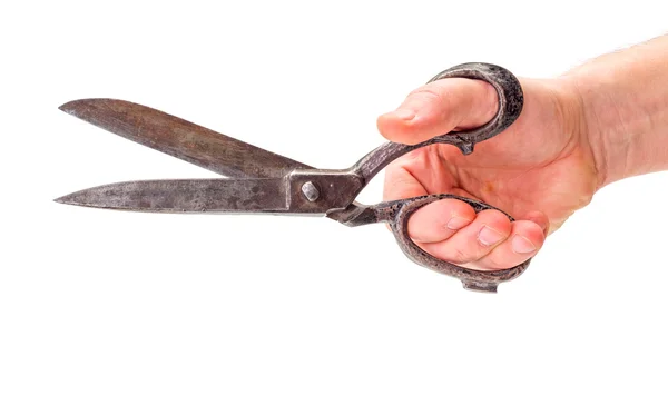 Hand cutting with old scissors — Stock Photo, Image