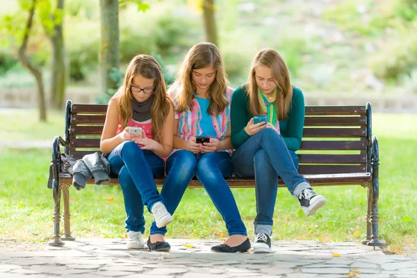 Teen girls using their mobile phones Stock Picture