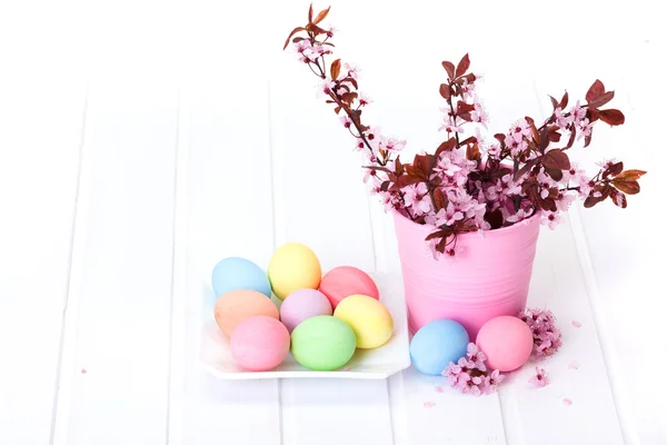 Easter arrangement with peach flowers — Stock Photo, Image