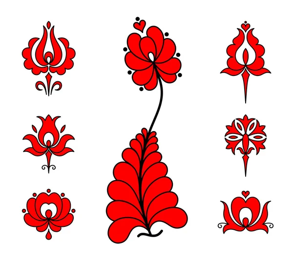 Traditional Hungarian embroidery floral elements — Stock Vector