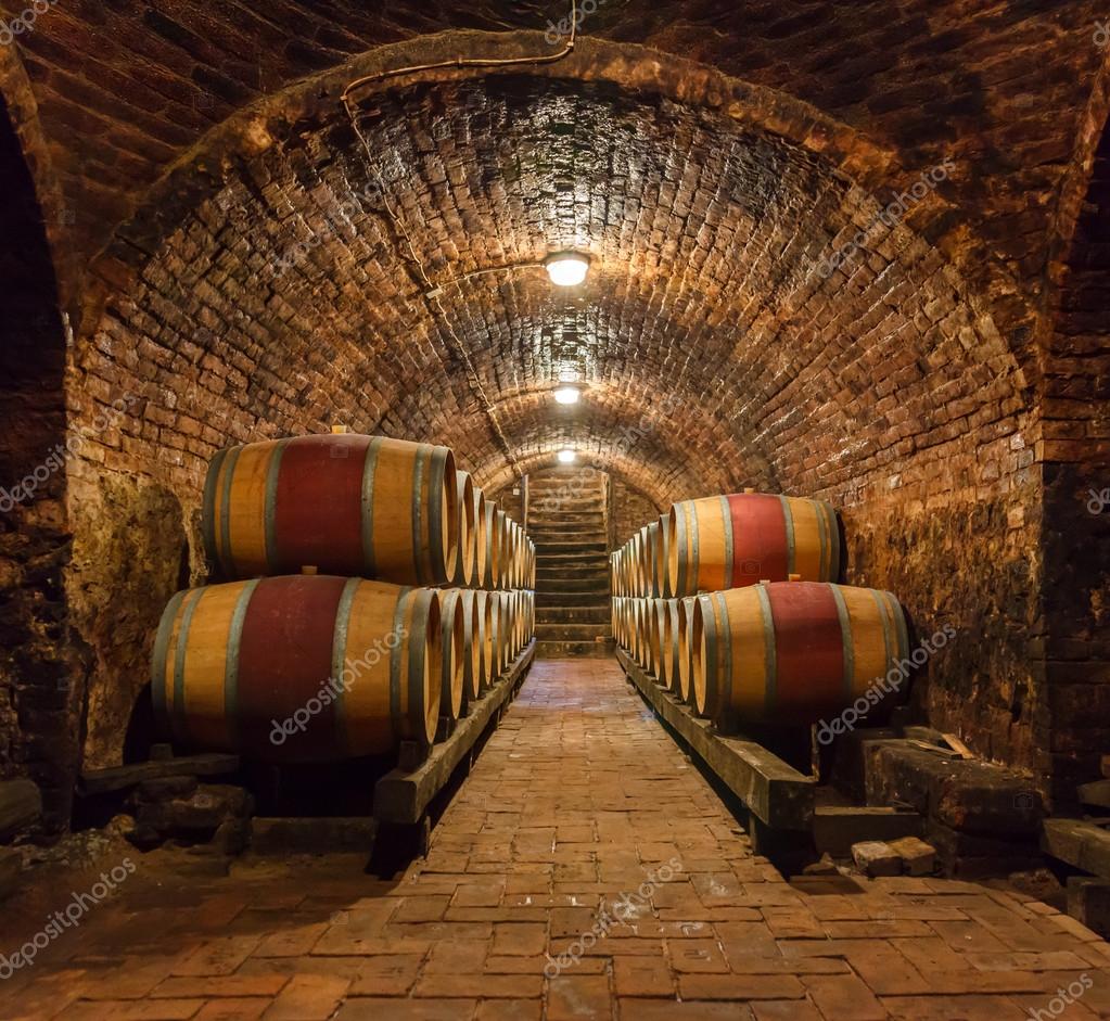 Oak barrels in a underground wine cellar — Stock Photo © icefront 83742270