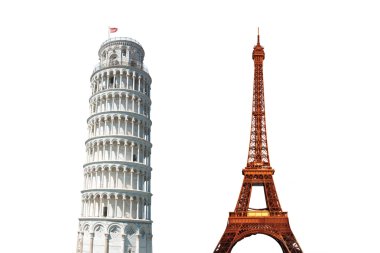 Pisa Kulesi ve izole Eyfel Kulesi
