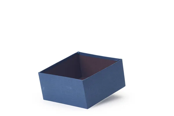 Caixa Presente Papel Vazia Aberta Azul Isolada Branco — Fotografia de Stock