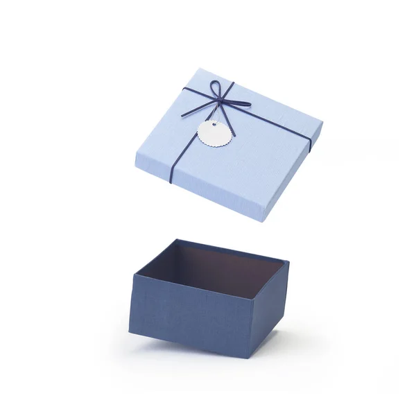 Blue Open Empty Paper Gift Box Lids Schwimmend Isoliert Auf — Stockfoto