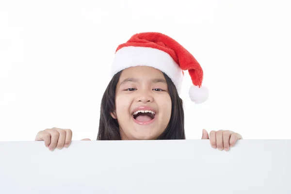 Portrait Une Heureuse Petite Fille Asiatique Portant Chapeau Père Noël — Photo