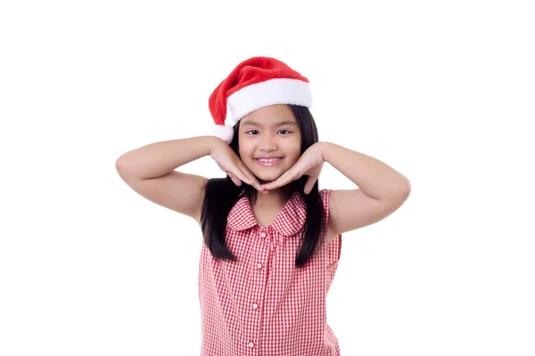 Счастливая Маленькая Азиатская Девочка Шляпе Санта Клауса — стоковое фото