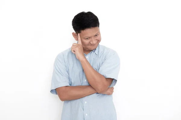 Giovane Uomo Asiatico Che Pensa Con Espressione Confusa Sfondo Bianco — Foto Stock