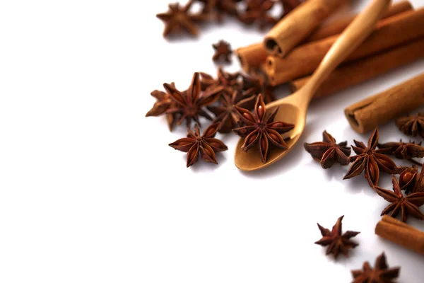 Cinnamon Stick Star Anise Spice White Background Closeup — Stock Photo, Image