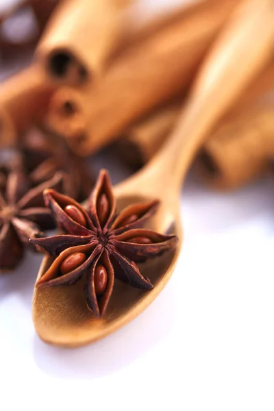 Cinnamon Stick Star Anise Spice White Background Closeup — Stock Photo, Image