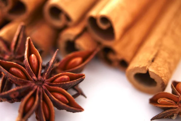 Cinnamon Stick Star Anise Spice White Background Closeup — Stock Photo, Image