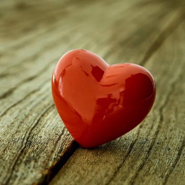 Valentine Background Love Red Heart Rustic Vintage Wooden Table Card — Stock Photo, Image