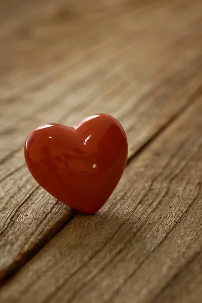 Valentine Background Love Two Red Heart Rustic Vintage Wooden Table — Stock Photo, Image