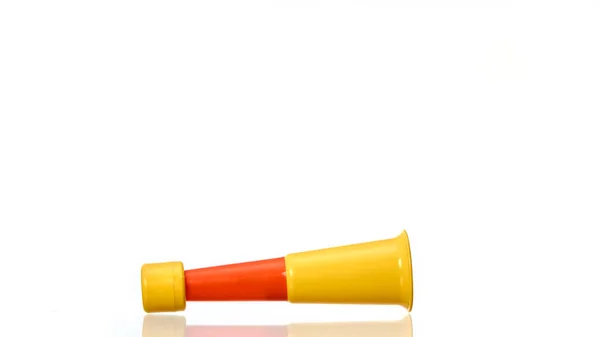 Vuvuzela Roja Alternando Trompeta Apoyo Fútbol Amarillo Sobre Fondo Blanco — Foto de Stock