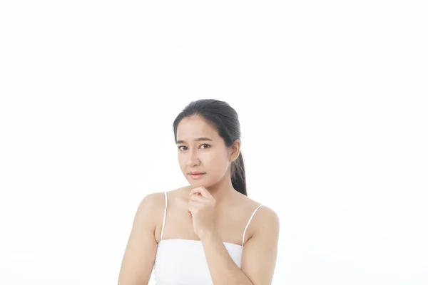 Beautiful Asian Woman Looking Camera Smile Clean Fresh Skin Face — Stock Photo, Image