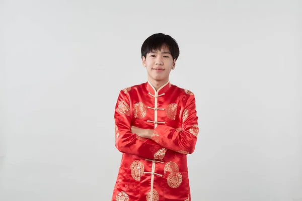 Geleneksel Oryantal Kostümlü Yakışıklı Asyalı Adam Çin Yeni Yıl Kavramları — Stok fotoğraf