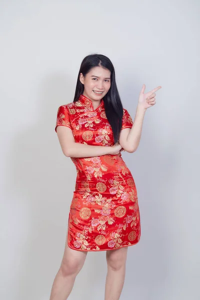 Feliz Año Nuevo Chino Hermosa Mujer Asiática Vistiendo Tradicional Cheongsam — Foto de Stock