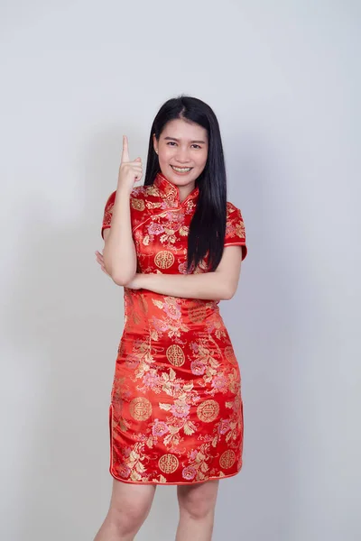 Feliz Año Nuevo Chino Hermosa Mujer Asiática Vistiendo Tradicional Cheongsam — Foto de Stock