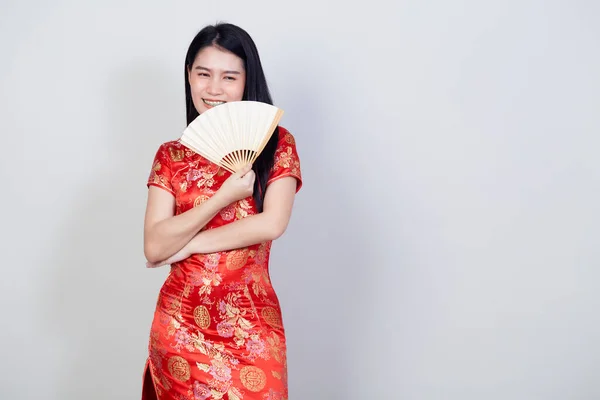 Feliz Año Nuevo Chino Mujer Asiática Con Cheongsam Tradicional Vestido — Foto de Stock