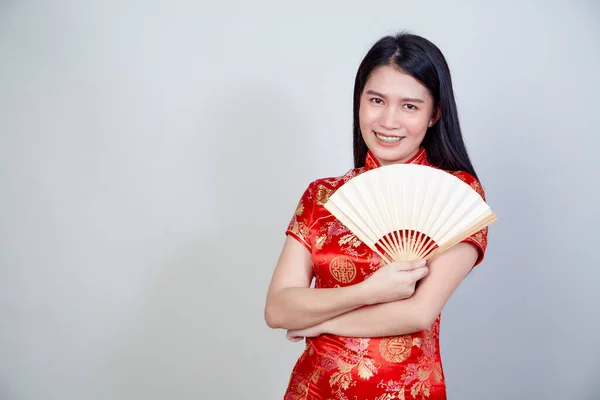 Feliz Año Nuevo Chino Mujer Asiática Con Cheongsam Tradicional Vestido — Foto de Stock