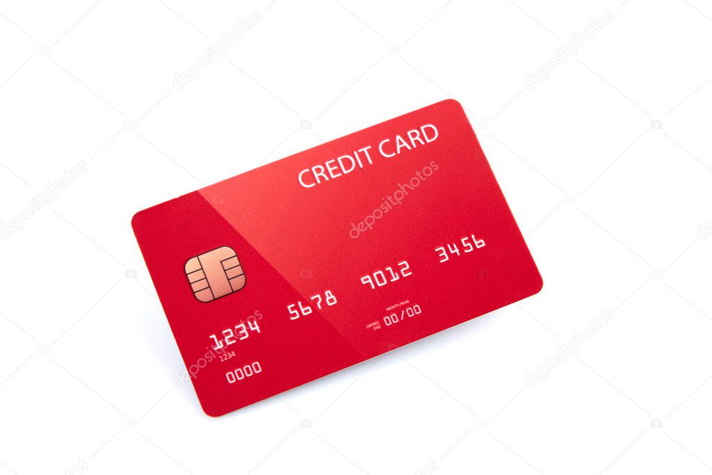 Red bank credit card isolated on white background