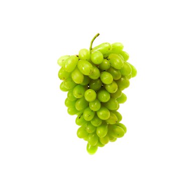 Beyaz bir arka planda, havada duran lezzetli beyaz üzümler.