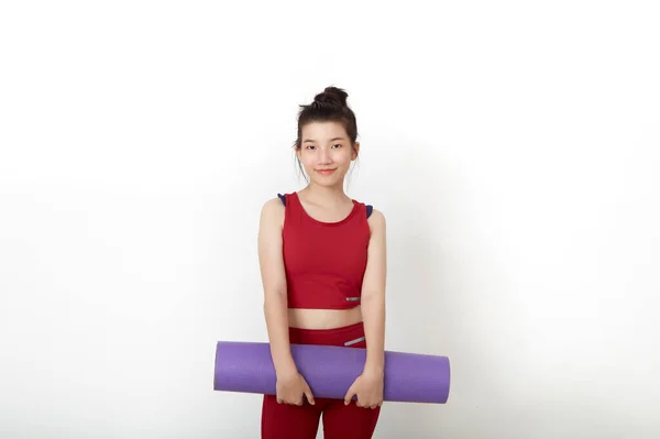 Cvičení Fitness Thajská Asijská Žena Připravena Cvičení Stojící Držení Jóga — Stock fotografie