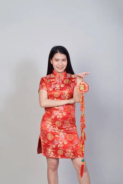 Chica Asiática Bonita Con Cheongsam Vestido Tradicional Chino Qipao Celebración — Foto de Stock