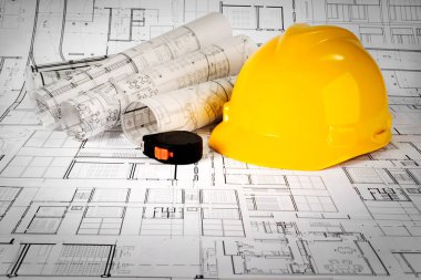 Sarı başlık, mezura ve proje çizimleri