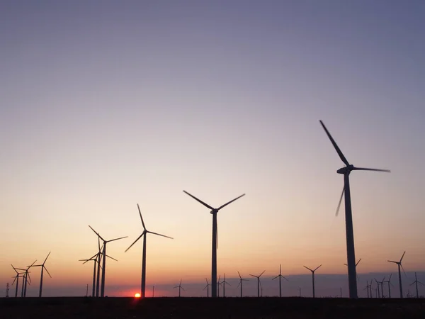 Ветряные Электростанции Время Красивого Заката — стоковое фото