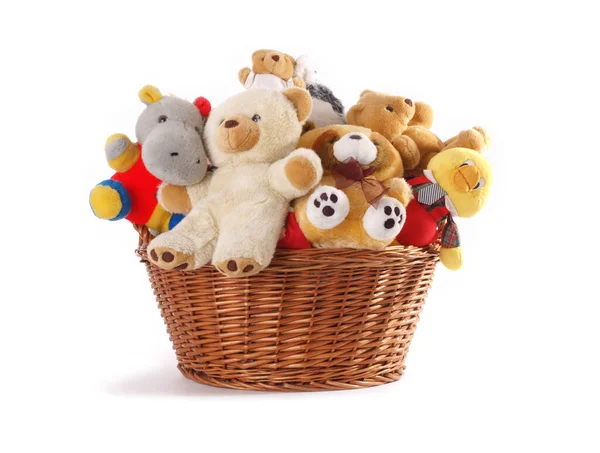 Stuffed Animal Toys Basket Isolated White Background — Stock Photo, Image