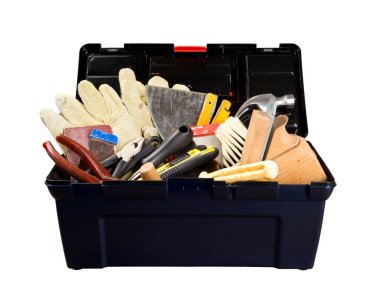 Beyaz arkaplanda izole edilmiş siyah araç kutusu içindeki araçlar