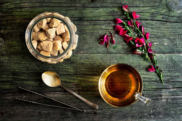 Kopje Met Thee Houten Tafel — Stockfoto