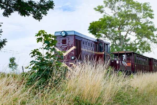 2020年6月 波兰Niechorze Old Diesel Narrow Gauge Train Leaving 受欢迎的旅游景点 — 图库照片