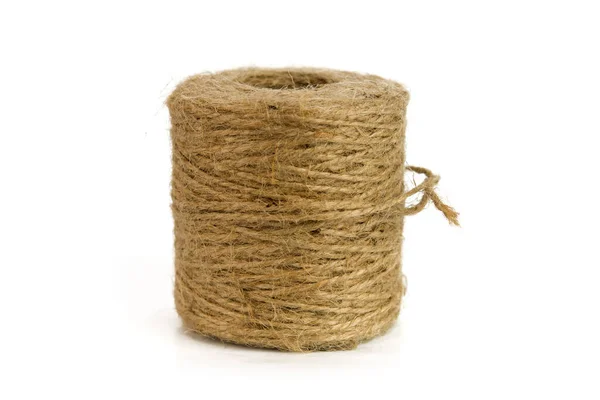 Skein Linen String Cord Isolated Skein Brown Wool Knitting White — Stock Photo, Image