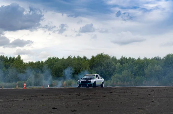 Car Drifting Sport Car Wheel Drifting Smoking Track — Stock Photo, Image