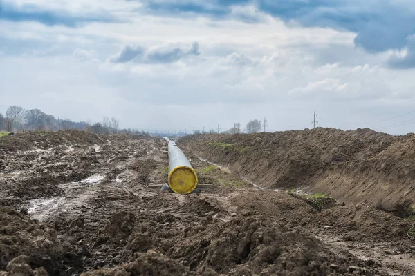 Работы Строительству Газопровода Вырытая Траншея Грунте Установки Монтажа Промышленных Газовых — стоковое фото