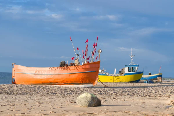 Barcos Pesca Praia Costa Polaca Báltico Perto Rewal — Fotografia de Stock