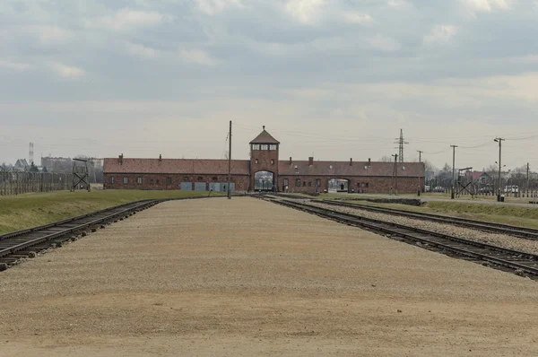 Visão histórica do campo de extermínio de Auschwitz a cores — Fotografia de Stock