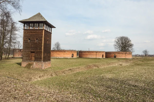 Historyczny widok z obozu śmierci Auschwitz w kolorze — Zdjęcie stockowe
